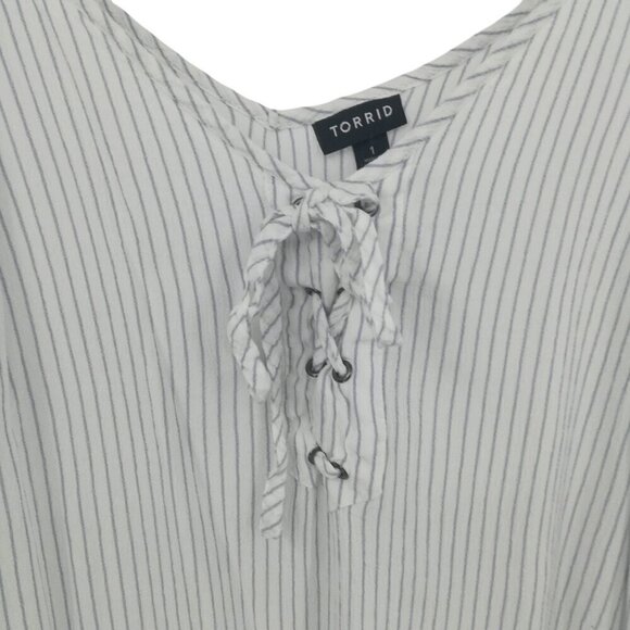 Torrid Striped Faux Lace Up Front Tank Top Size 1X Plus White Blue Spaghetti - Picture 6 of 10